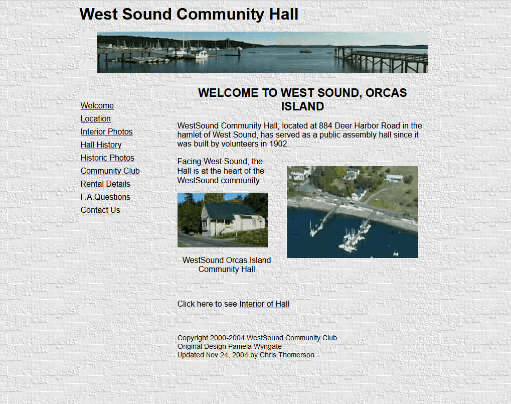 Screenshot of the original West Sound Hall website